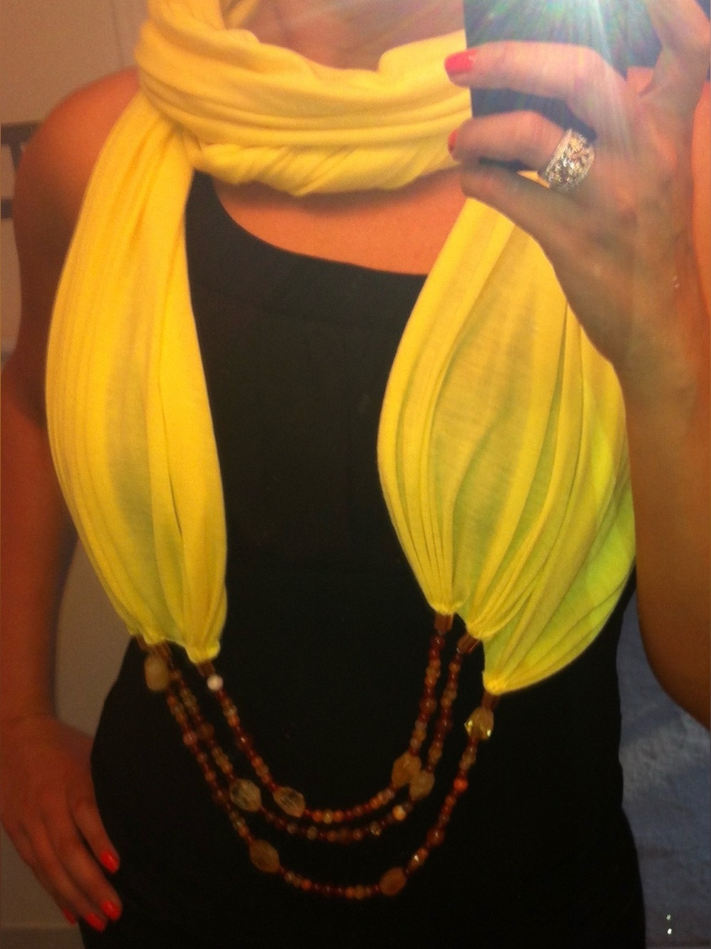 Unique scarf yellow with beads Handmade no tags beaded necklace style